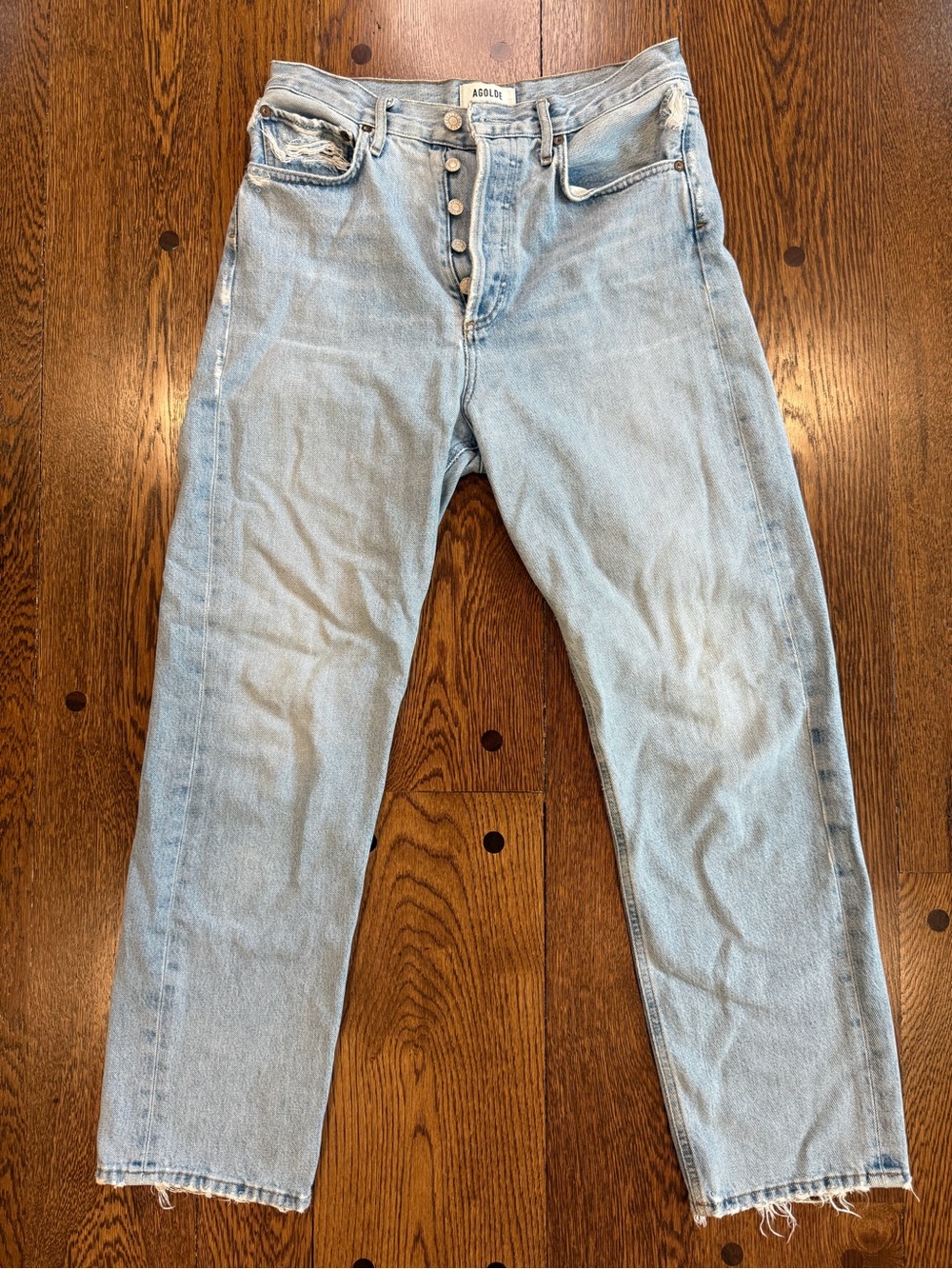 AGOLDE 90’s Distressed Button Fly Jeans Size 26 Light Wash Organic Cotton